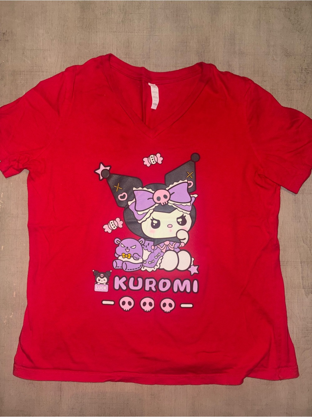 Kuromi Graphic V‑Neck Tee in Red
